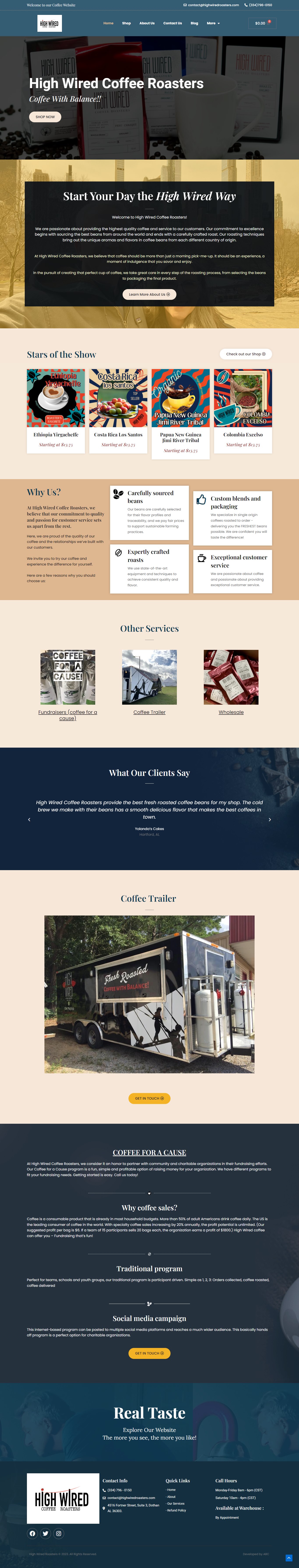 High Wired Roasters coffee website